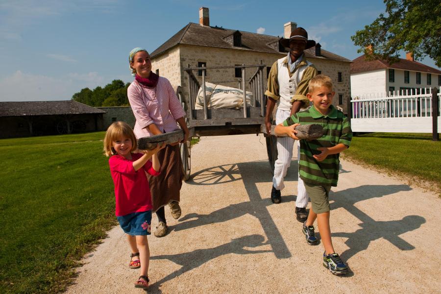 Pulling an Oxcart at Lower Fort Garry (Parks Canada)